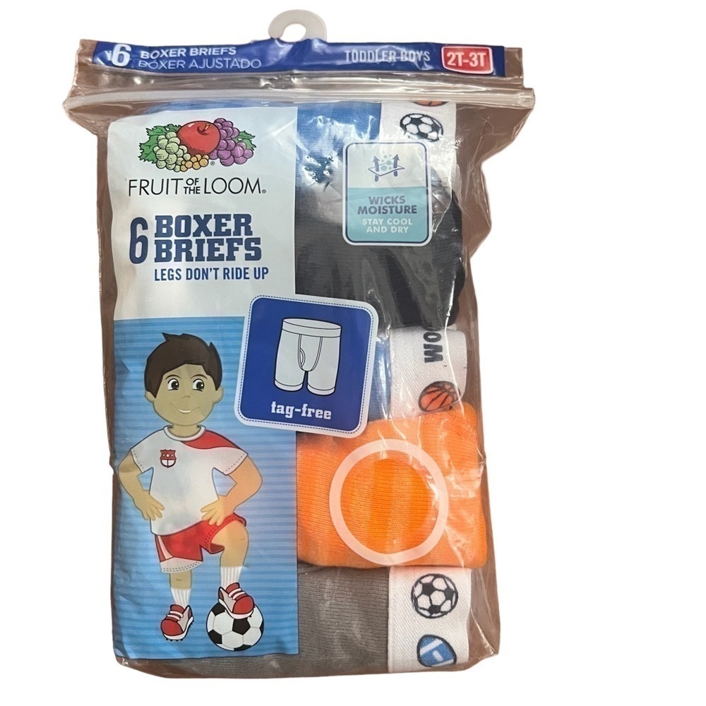 Fruit of the Loom Toddler Boy Boxer Briefs 6 Pack Sz. 2T-3T 100% Cotton Tag Free